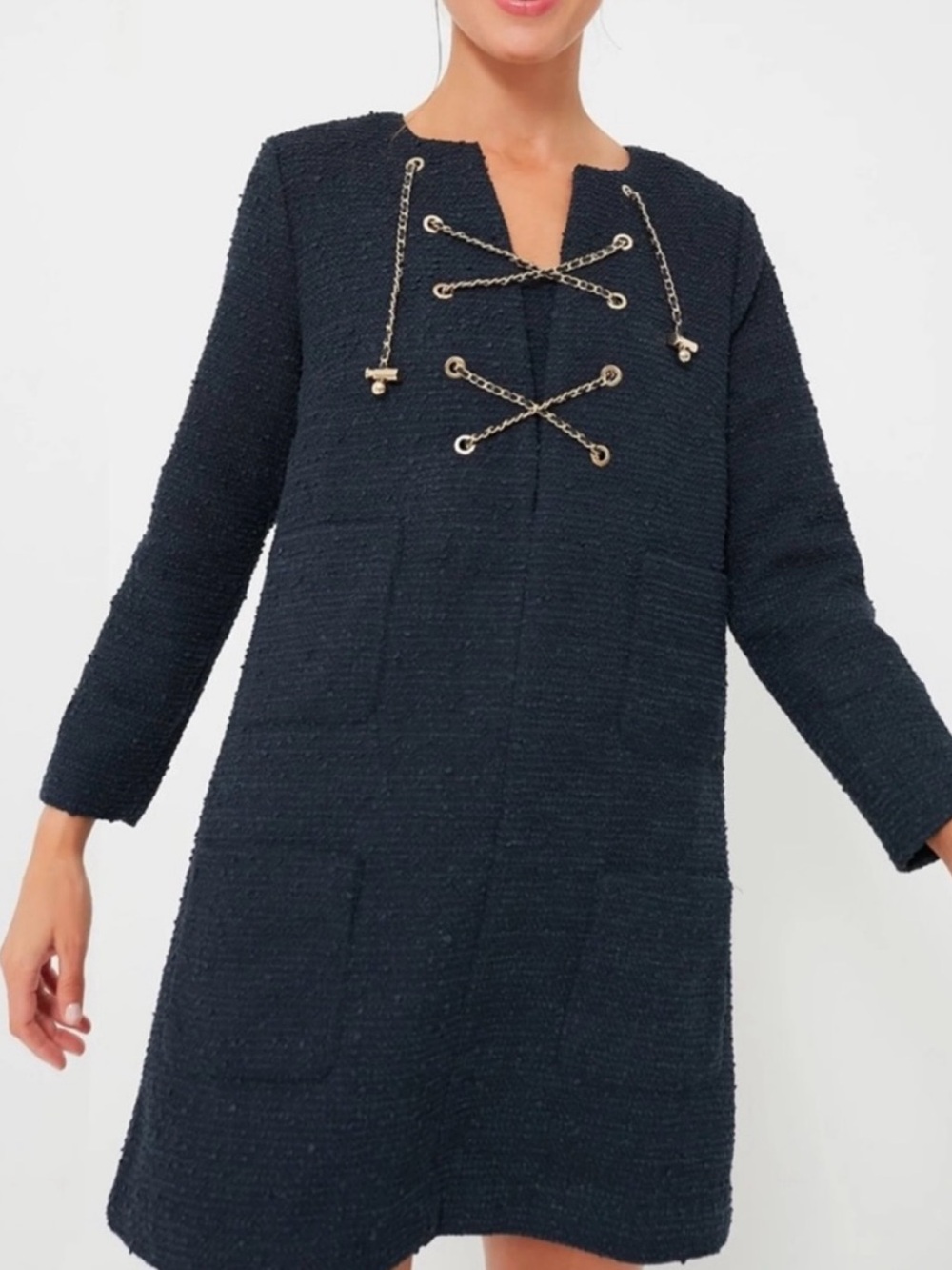 NWT Navy blue Tweed Lace-Up Shift Dress